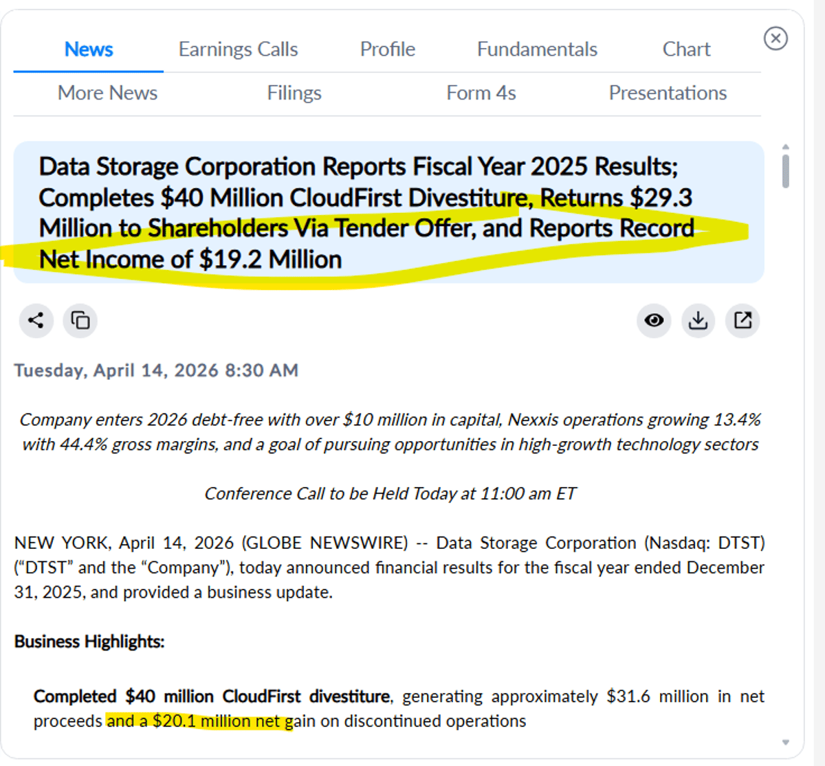 DTST's Record Profit Driven Entirely by One‑time Gain