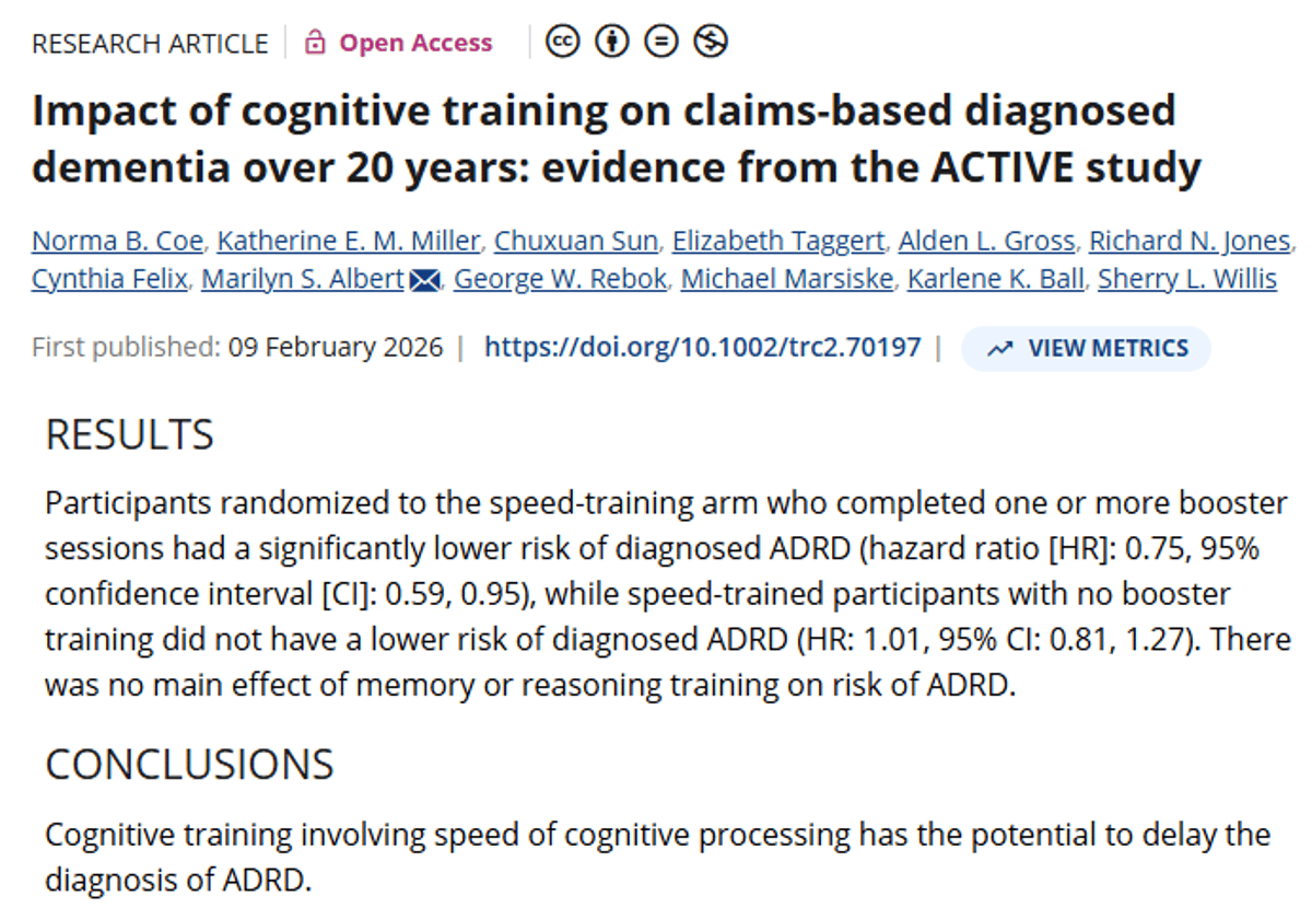 Booster Speed-Processing Training Cuts Dementia Risk 25%