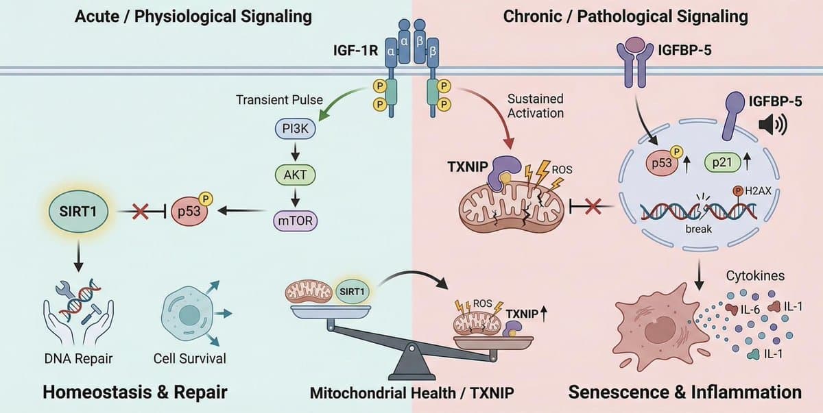IGF‑1 Switch Drives Biphasic SASP Aging Model