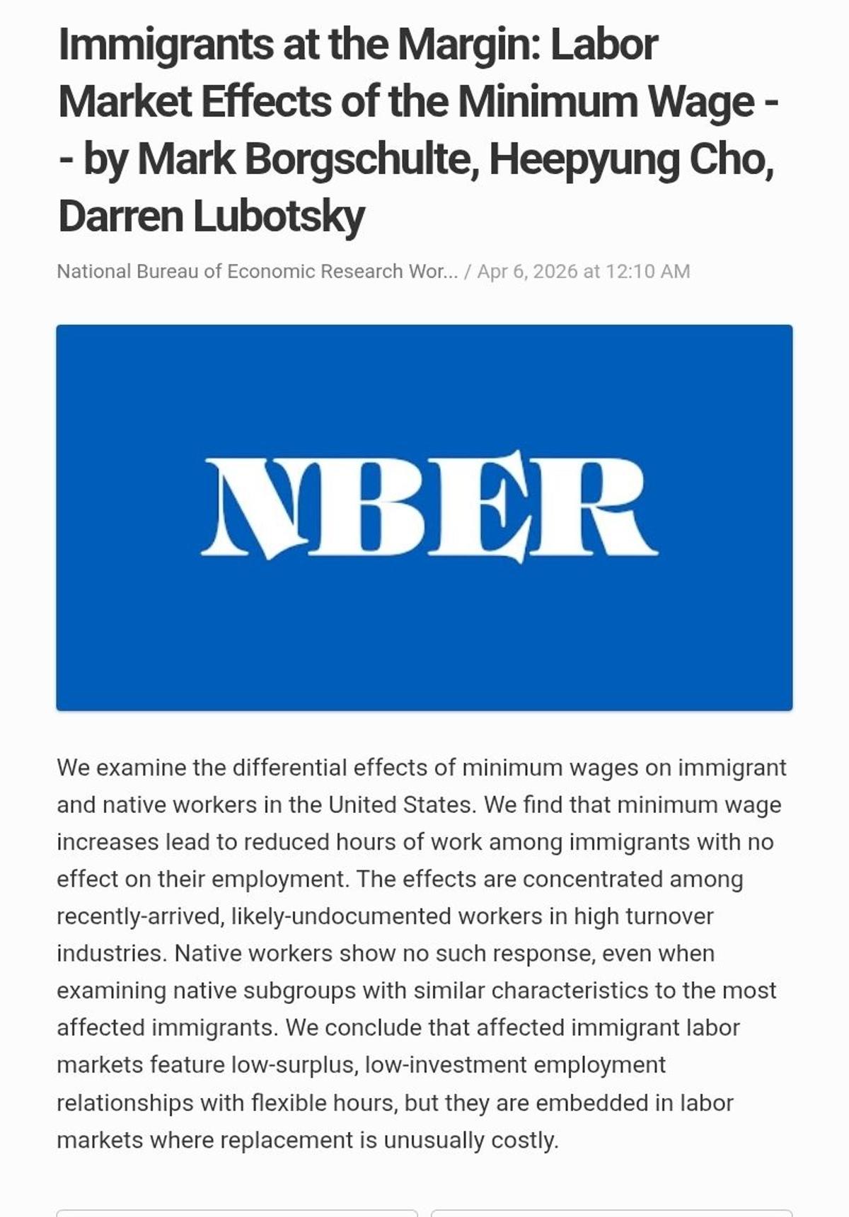 Minimum Wage Shifts Labor Outcomes for Marginal Imm