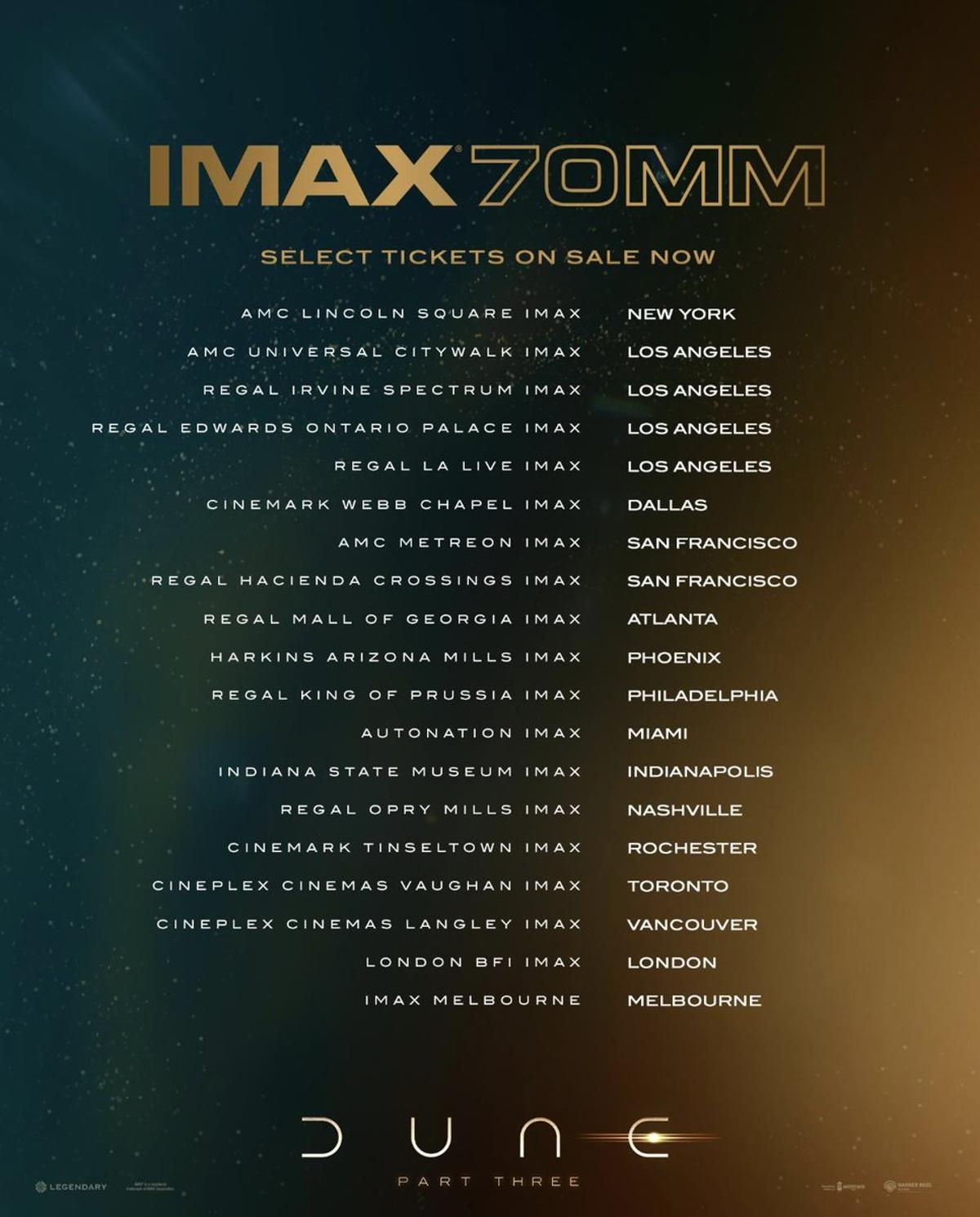 IMAX 70mm Dune Part Three Tickets Drop Soon