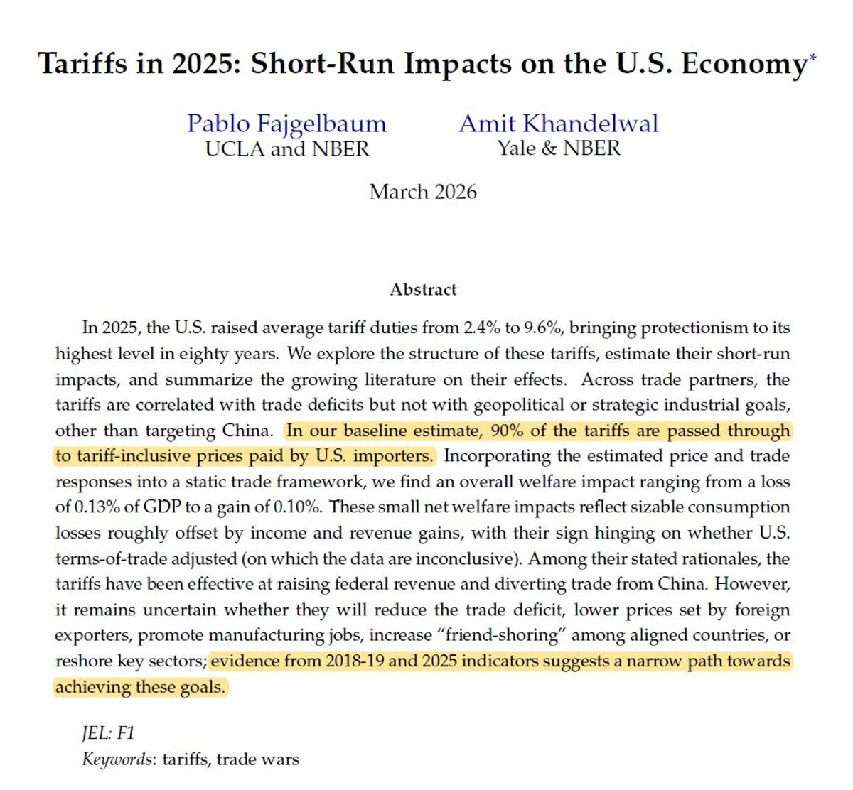 Economists: U.S. Firms, Consumers Shoulder 90% of Tariffs