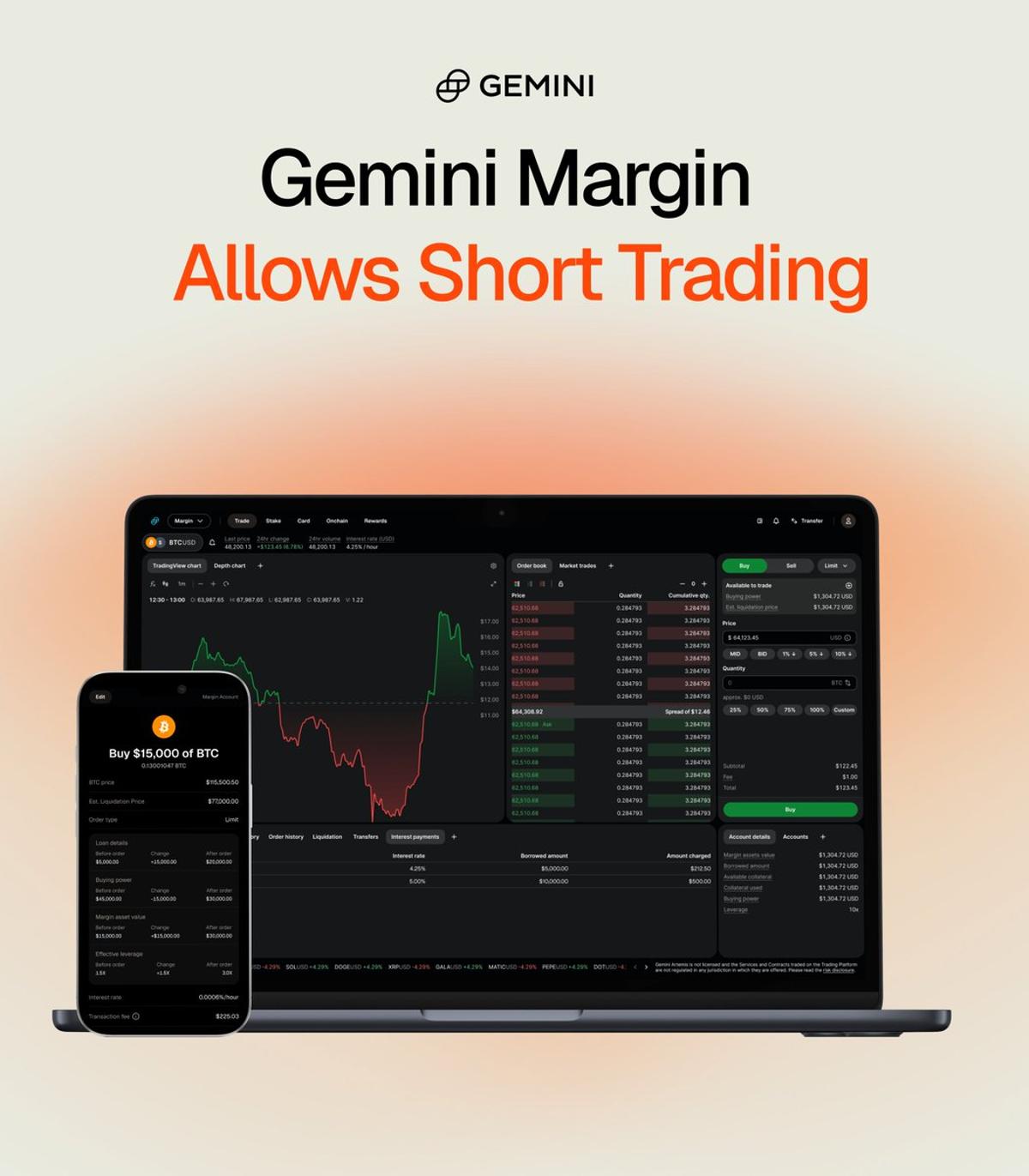 Gemini Adds 5x Margin Short Trading for Users