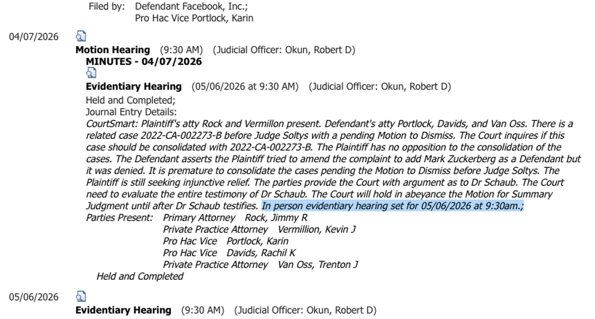 Facebook Case Dismissed After Judge Switch, Witness Blocked