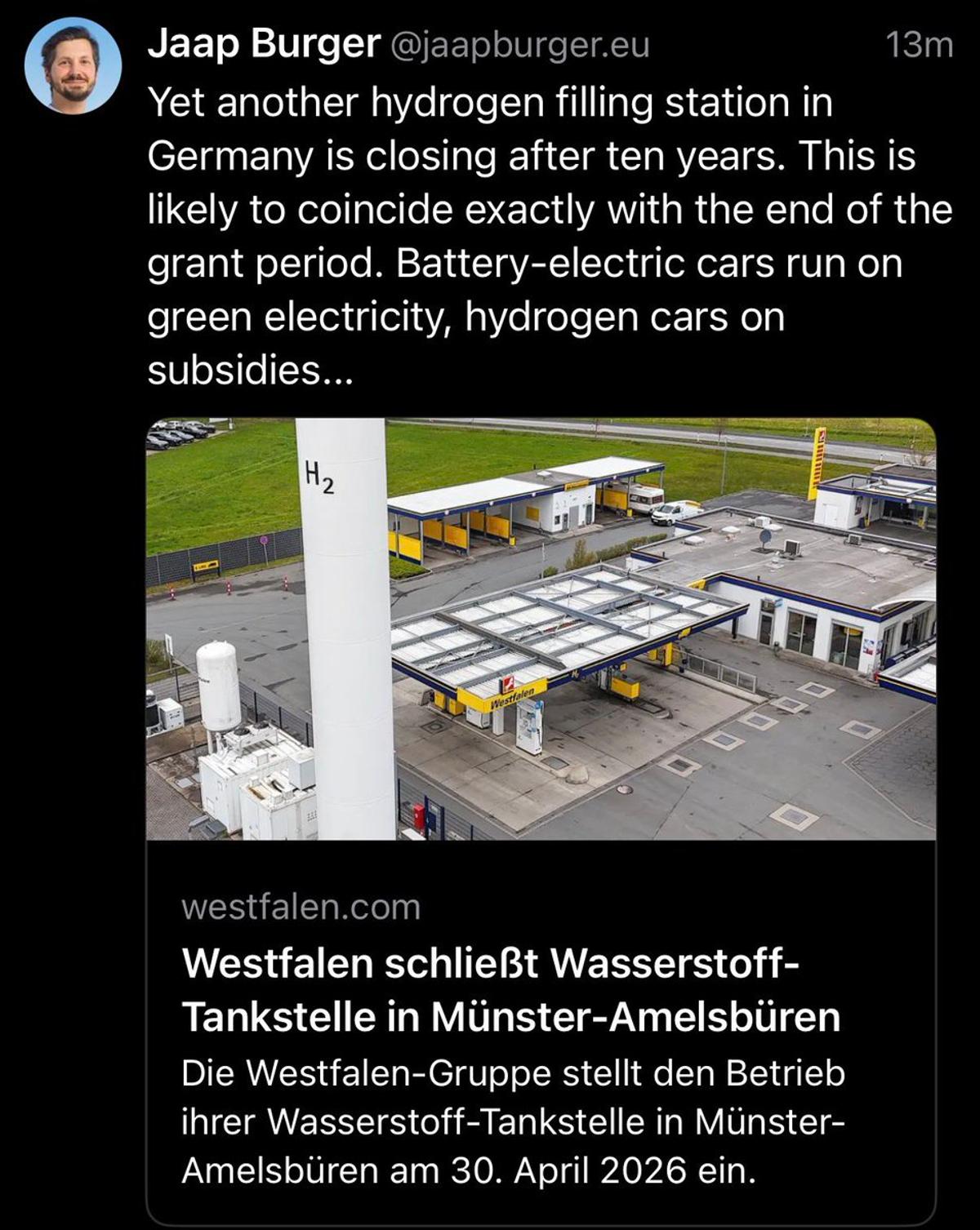 Hydrogen Stations Vanish as Subsidies End, EVs Thrive