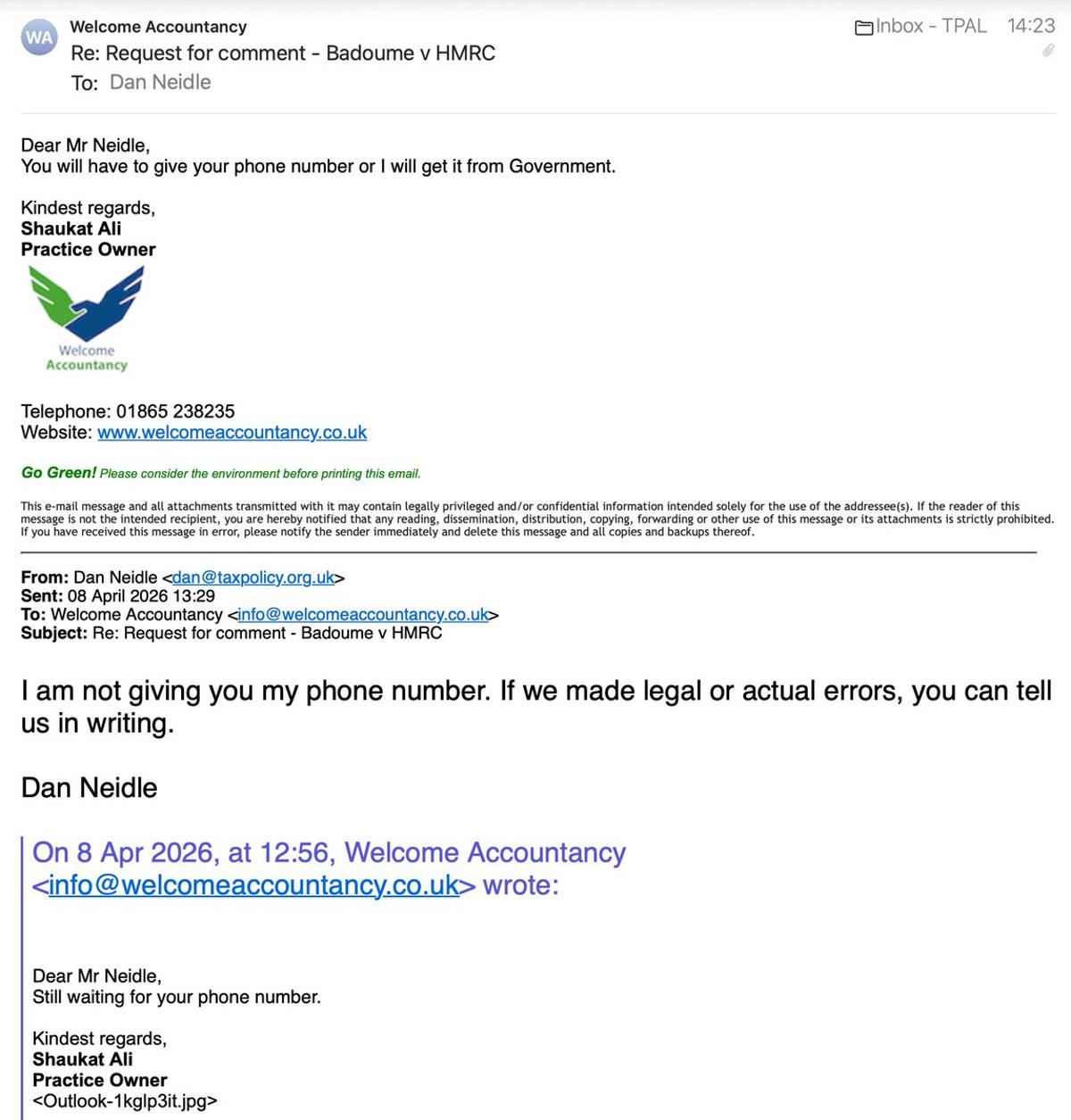 Accountancy Firm Threatens Legal Action, Demands Phone numberAccountancy Firm Threatens Legal Action, Demands Phone Number