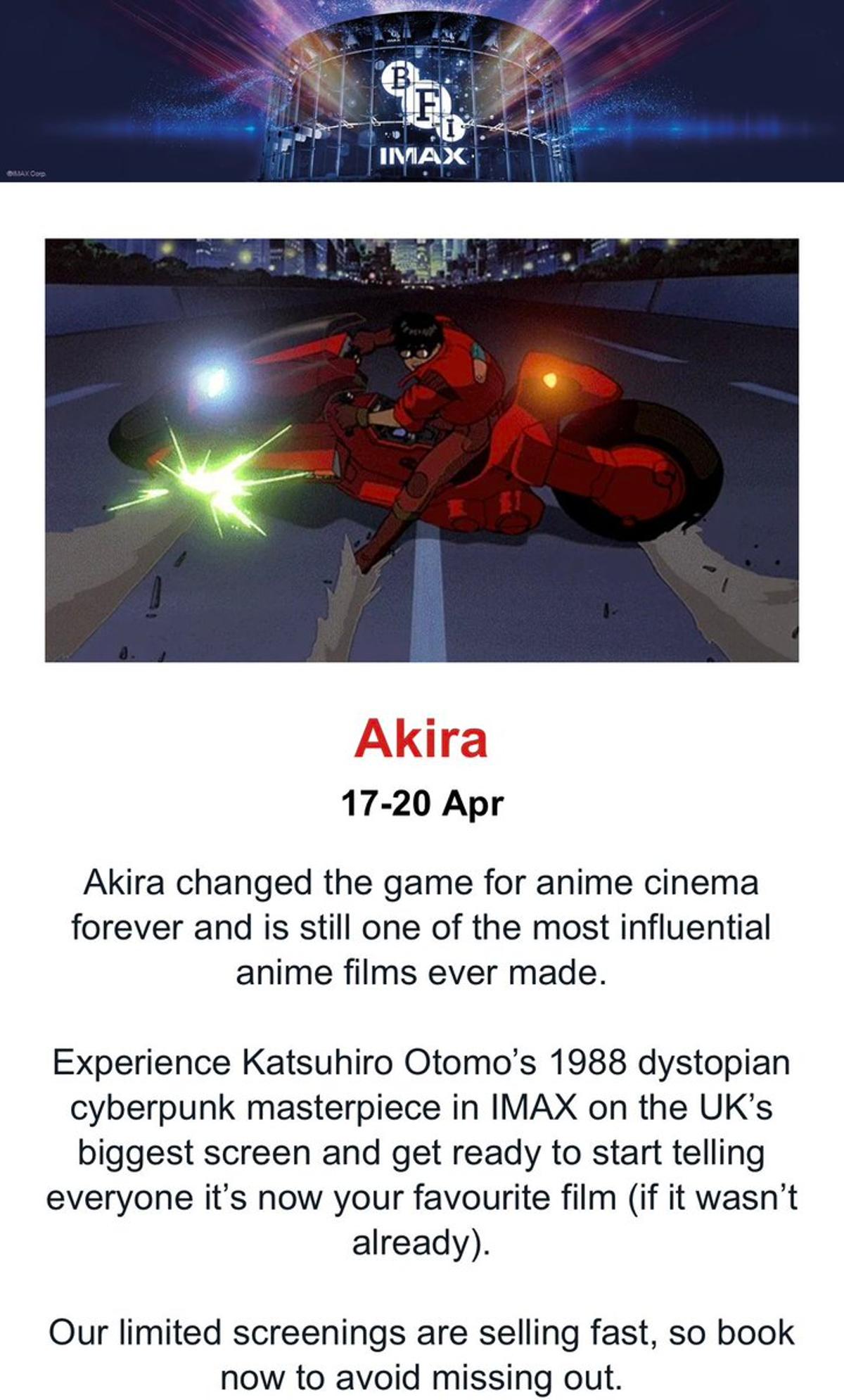 AKIRA's Remastered IMAX Return Sells Out Fast