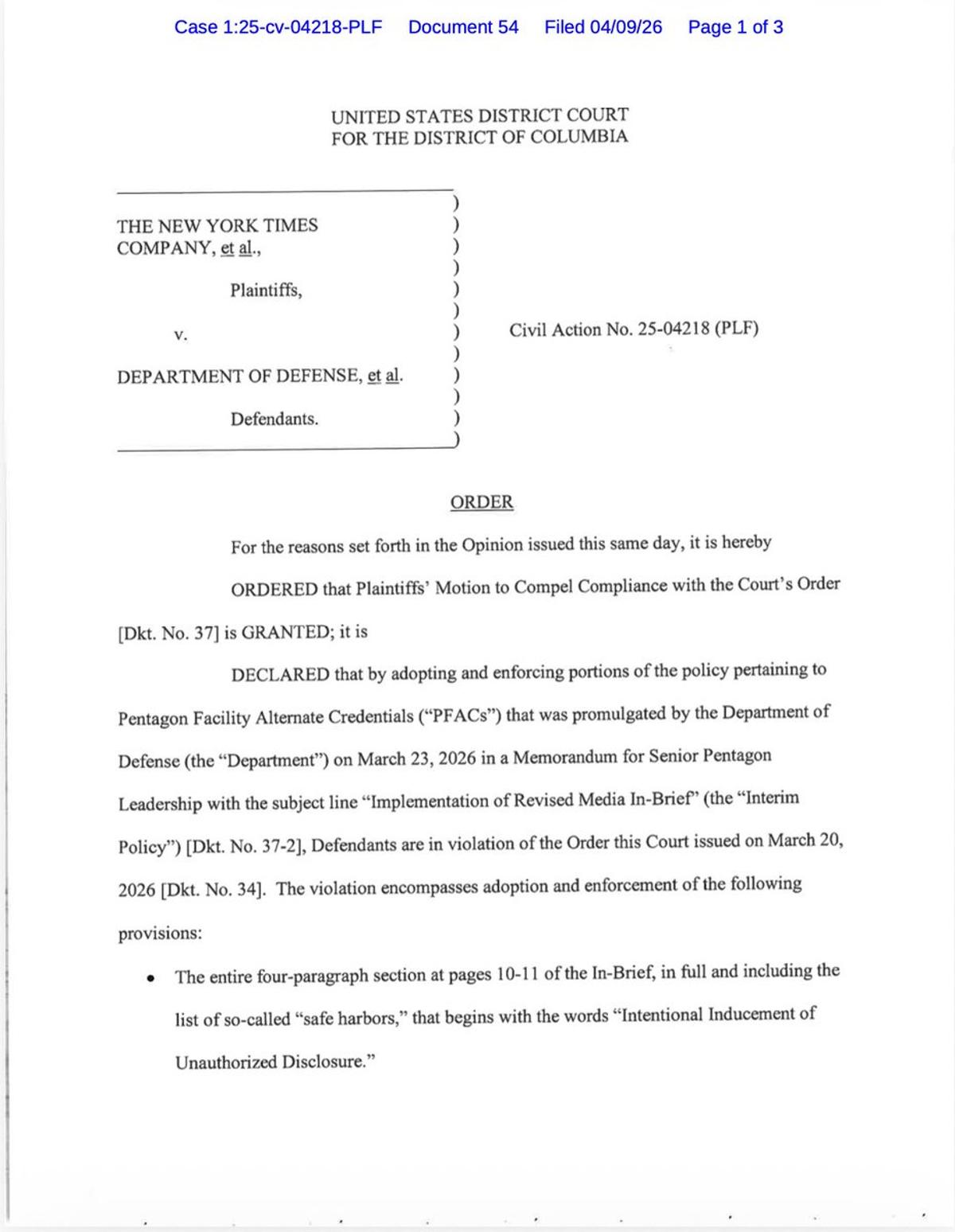 Judge Rules Pentagon Breached Court Order, Voids Interim Policy