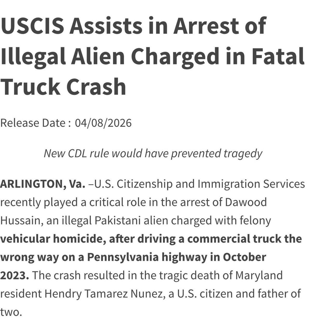 USCIS Says Illegal Aliens Shouldn’t Drive Heavy Trucks