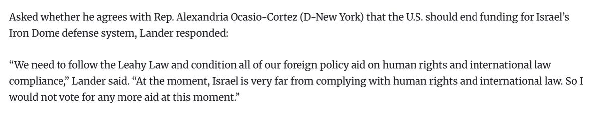 Bradlander Proposes Halting US Defense Aid to Israel