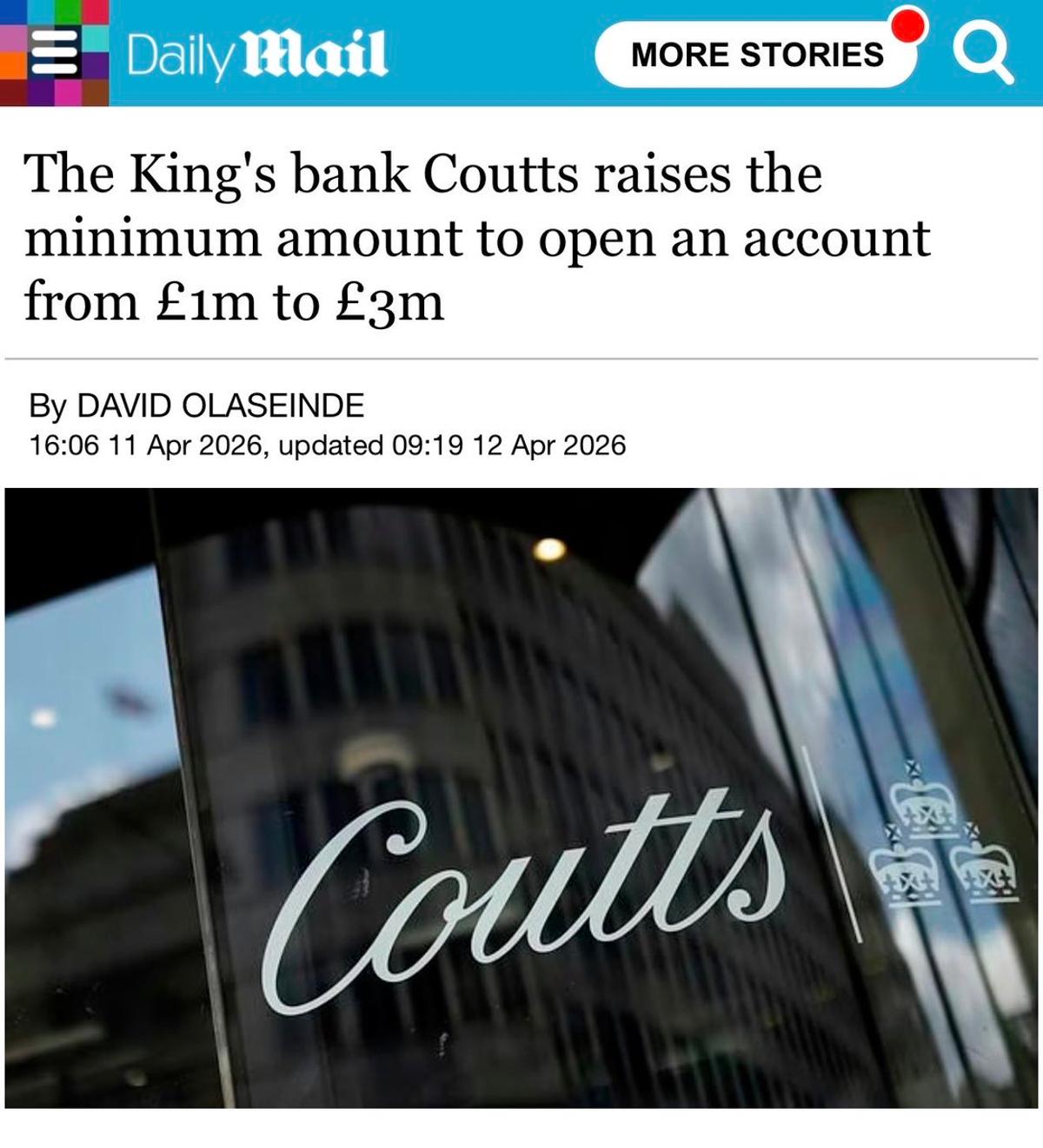 Coutts Raises Minimum to £3 Million, Heightening Exclusivity