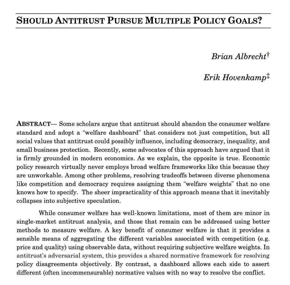 Proposed “Dashboard” Dilutes Consumer Welfare, Mislabels Economics