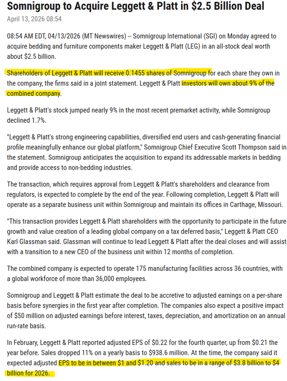 LEG Sale Undervalued