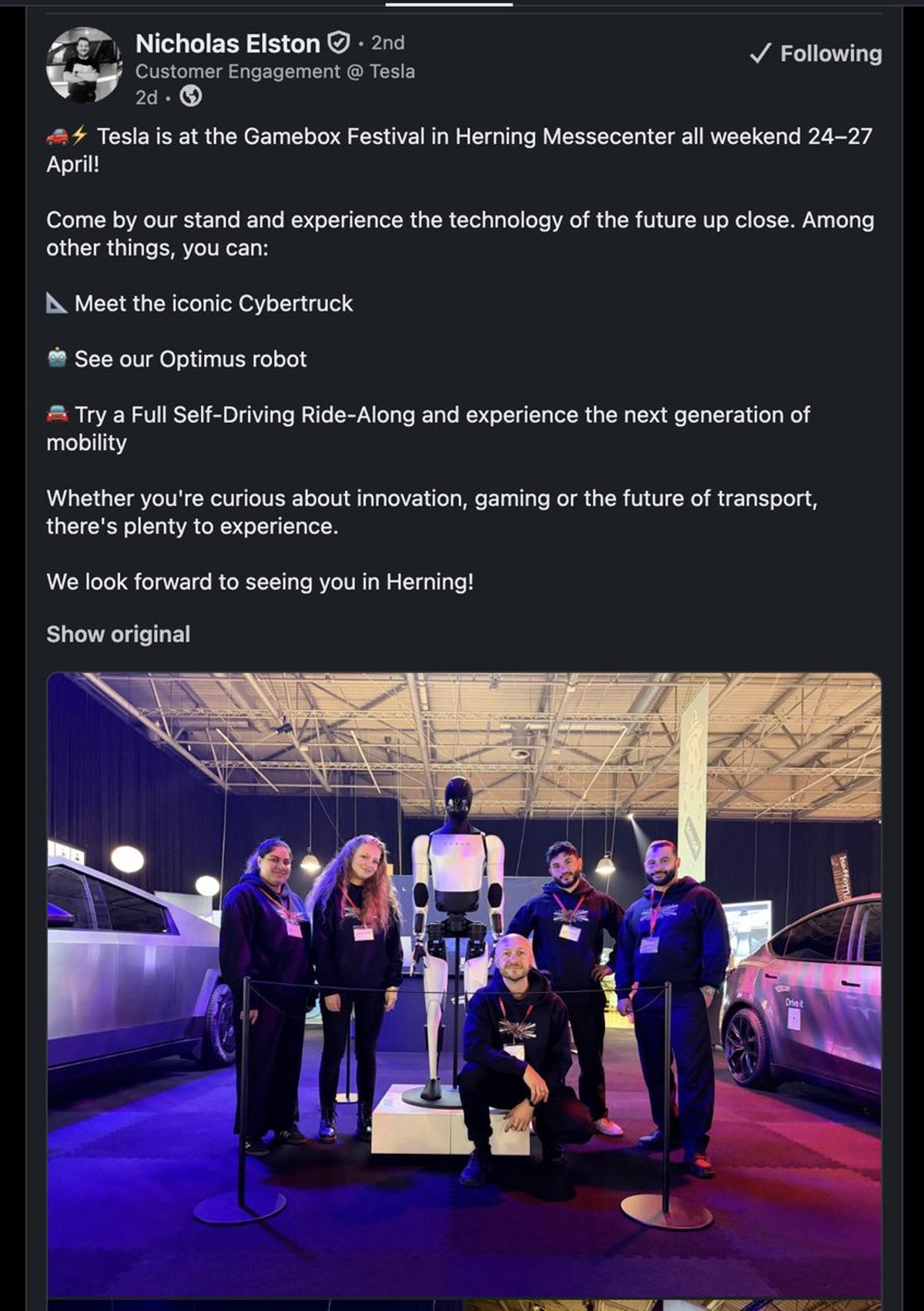 Tesla Showcases Optimus, Cybertruck, FSD at Danish Festival