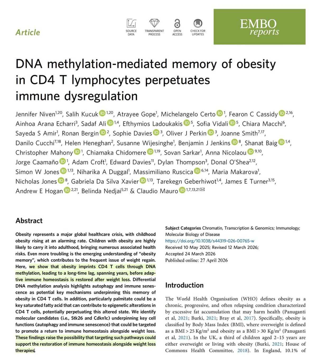 Obesity Epigenetically Reprograms CD4+ T Cells, Fueling Inflammation