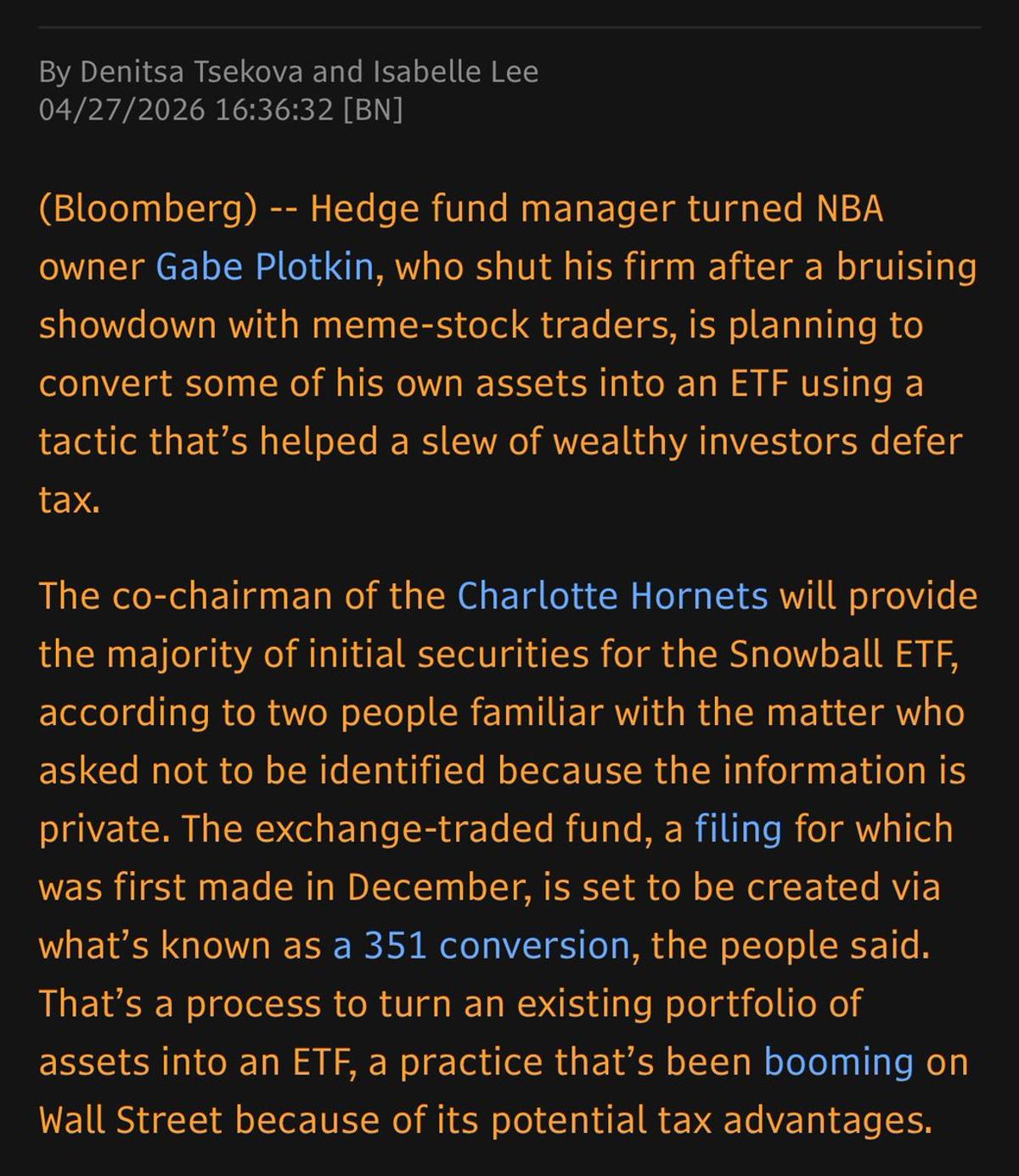 Plotkin's Snowball ETF Uses 351 Conversion to Erase Capital Gains