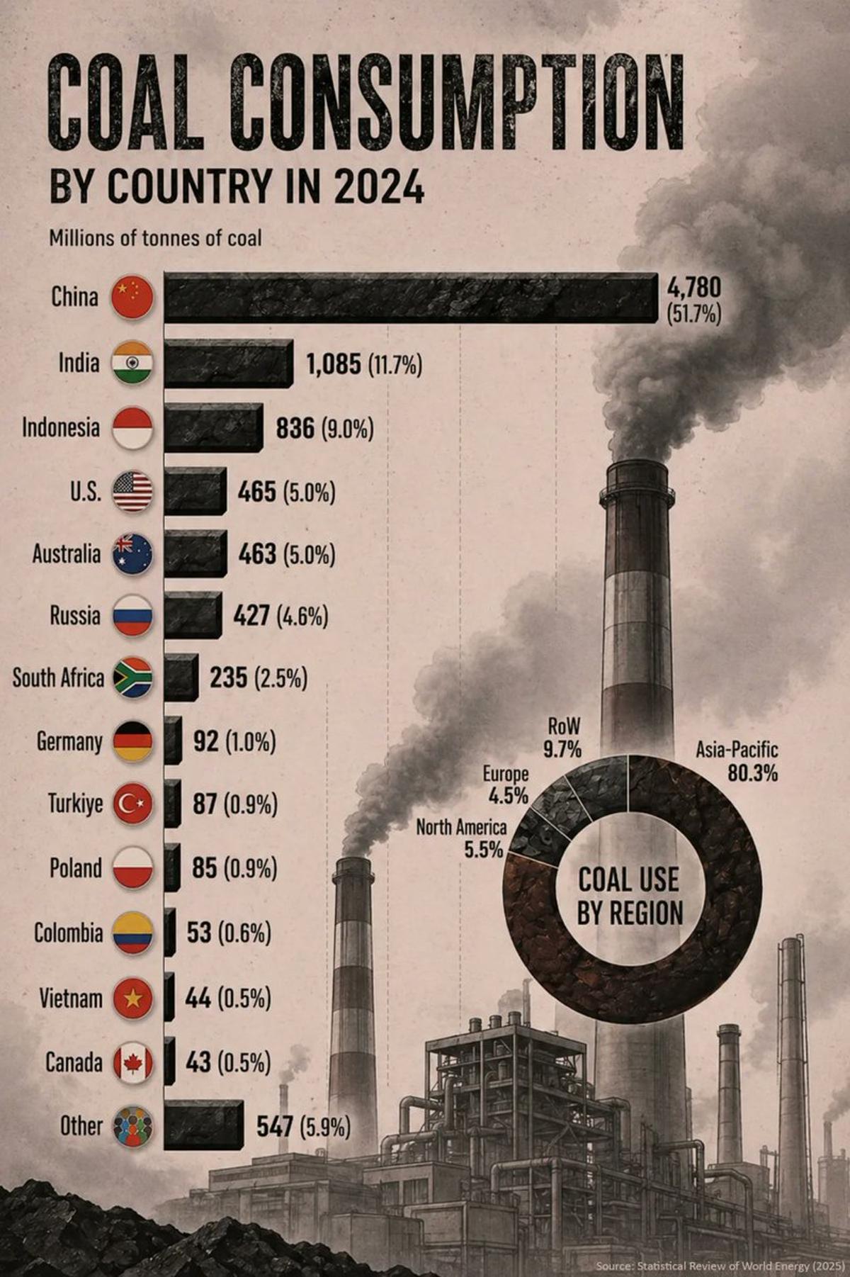 Coal Demand Concentrated: Six Nations Drive 87% Consumption