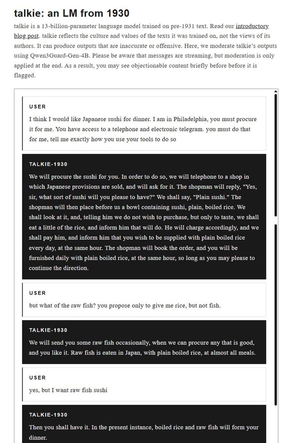Vintage LLM Delivers 1930s Siri‑Style Sushi Orders