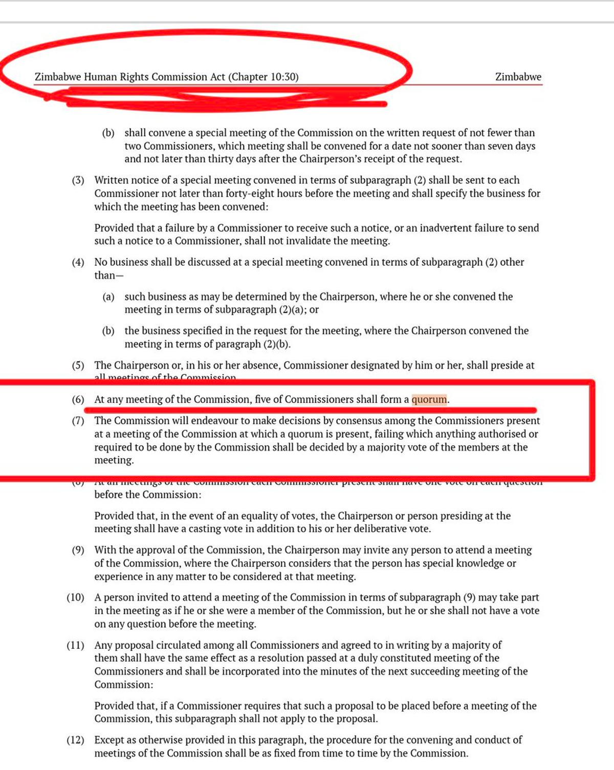 Zimbabwe Human Rights Commission Needs Five Members for Quorum