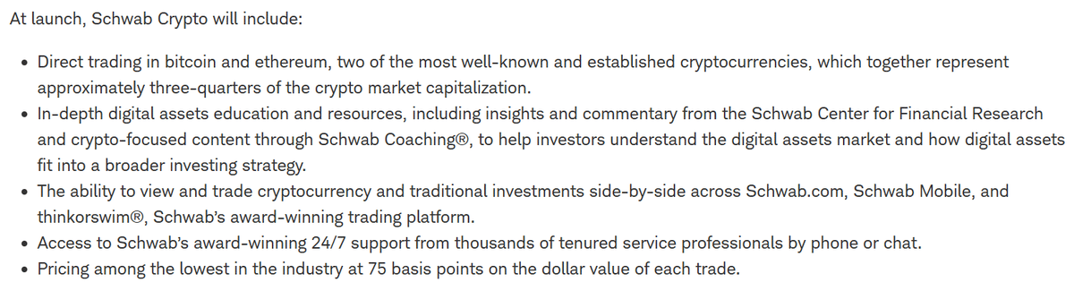 Schwab to Launch Spot BTC and ETH Trading Soon