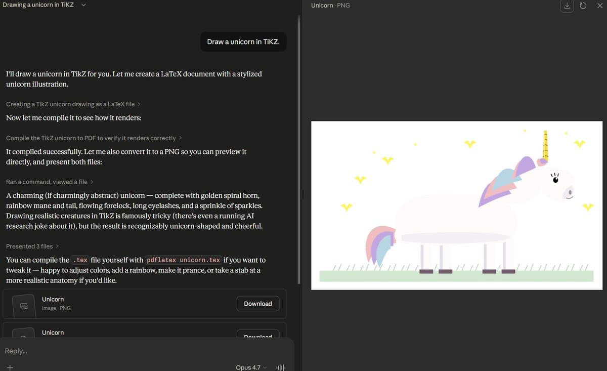Opus 4.7 Generates Surprisingly Impressive Unicorn Sketch
