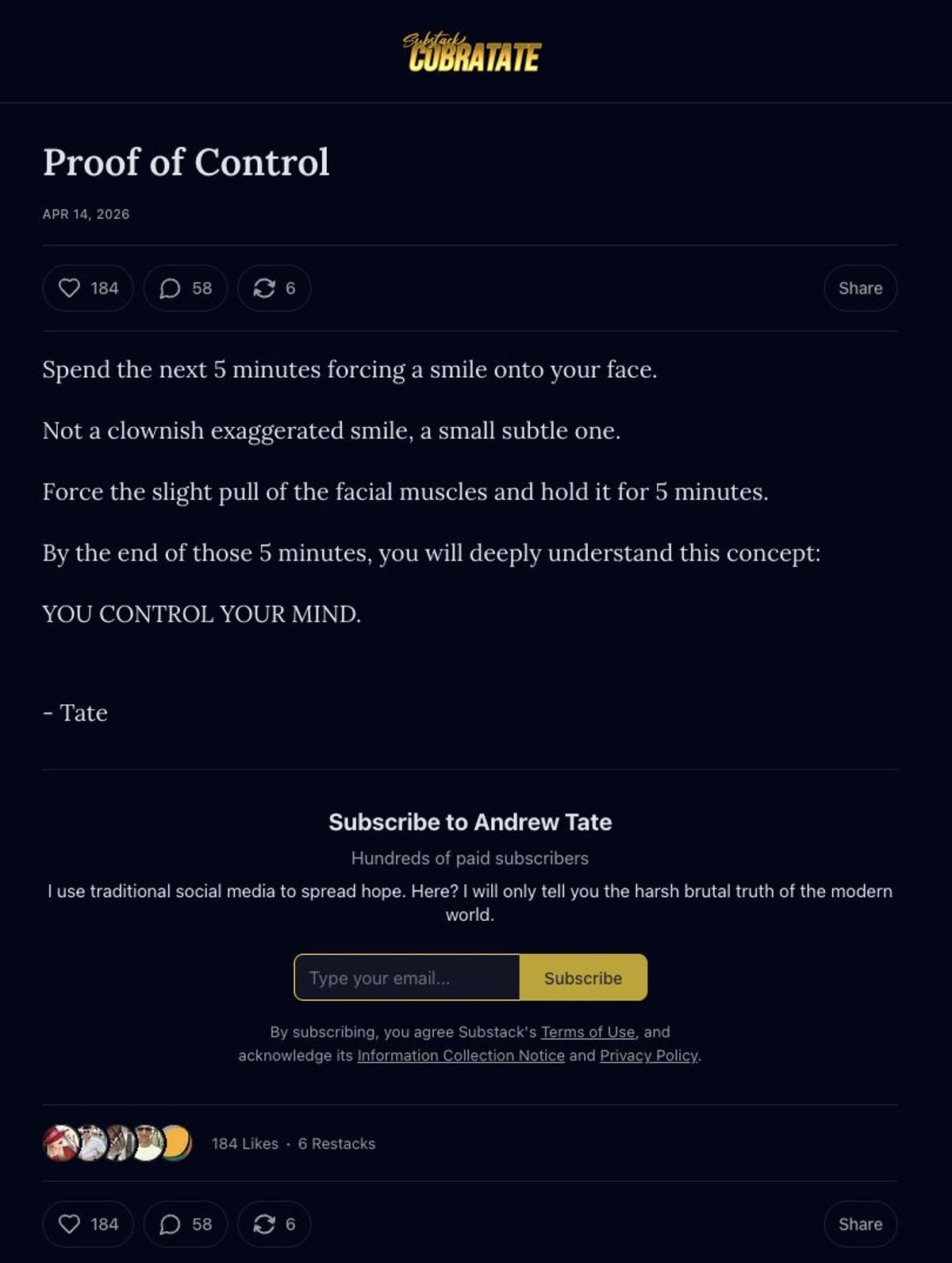 Andrew Tate's Substack Reads Like Bad Poetry