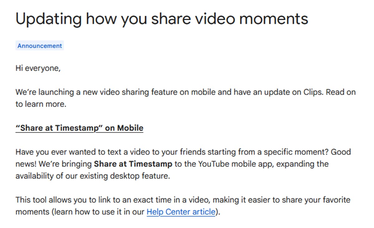 YouTube Mobile App Now Supports Timestamped Video Sharing