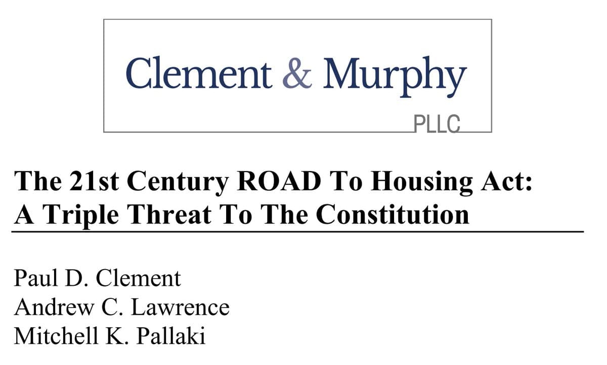 Former Solicitor General Calls ROAD Housing Act Unconstitutional