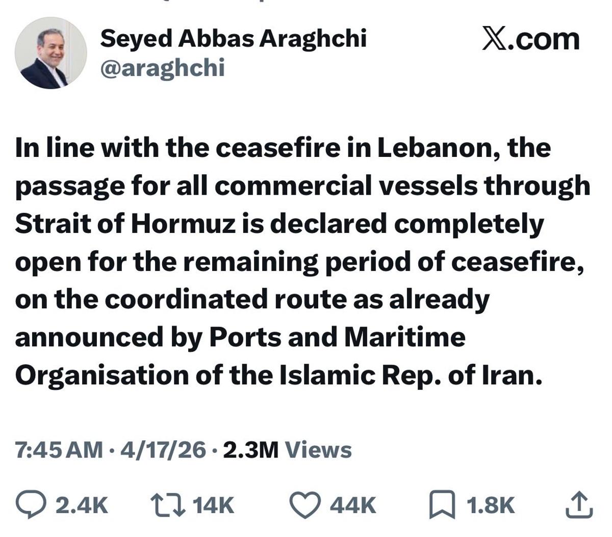 Coordinated Maritime Route Announced by Islamic Republic Ports