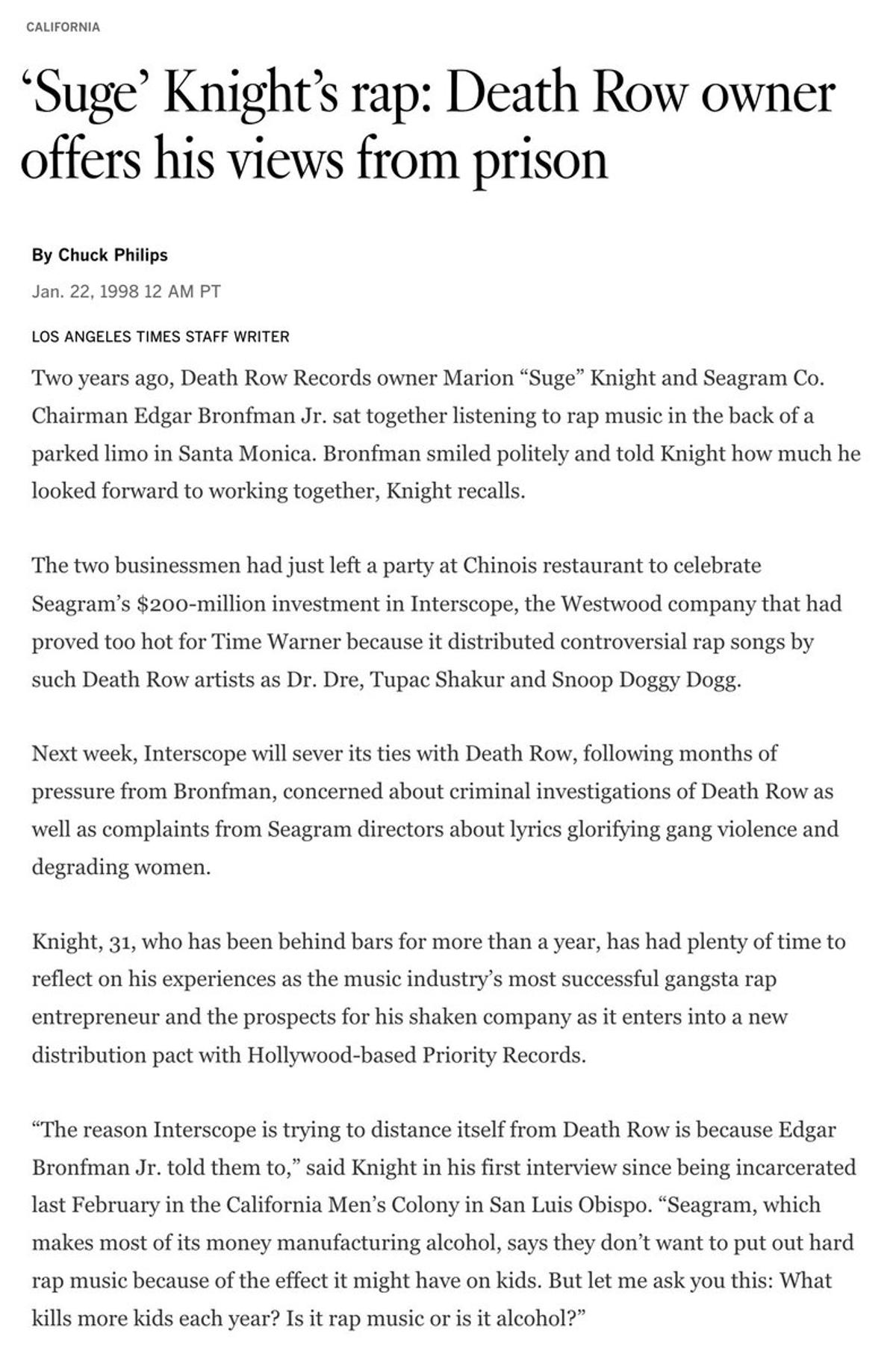 Seagram, the Ginger Ale Maker, Briefly Owned Death Row Records