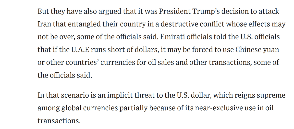 UAE Threatens Oil Trade Shift to Yuan over USD Shortage