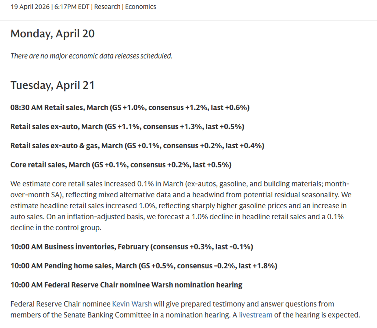 Upcoming Week: Retail Sales, PMIs, and Sentiment Data