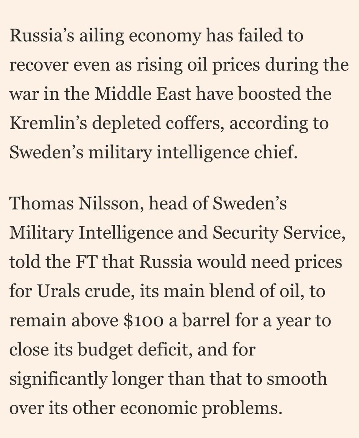 Russia Needs $100 Urals Oil to Close Deficit