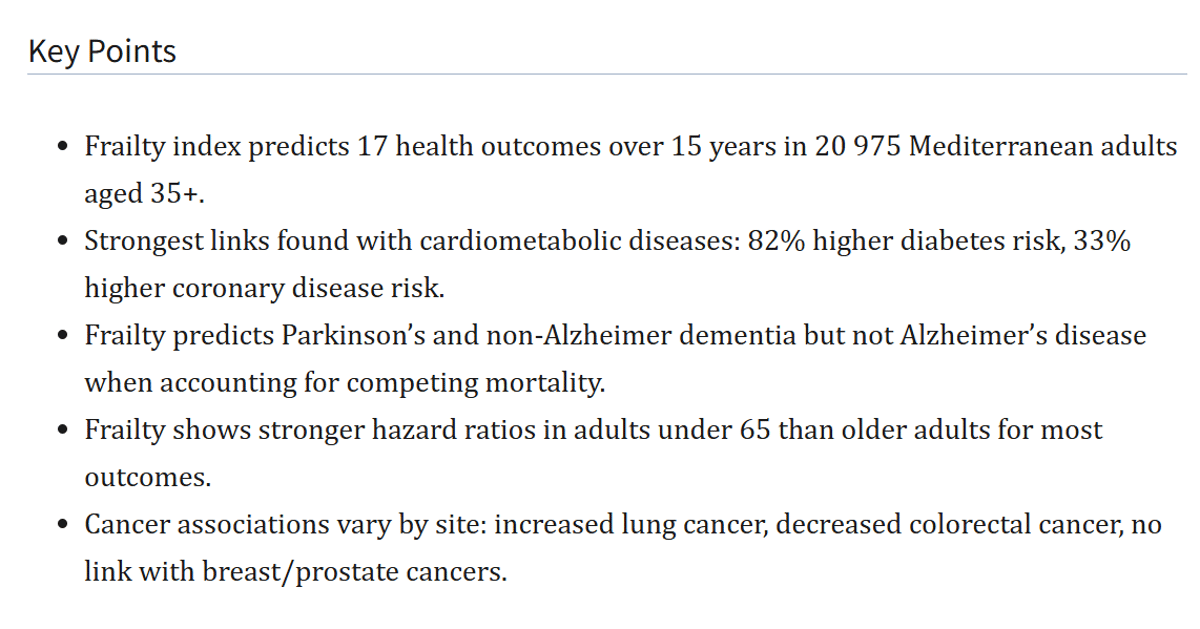 Frailty Index Uncovers Distinct Risks for 17 Outcomes