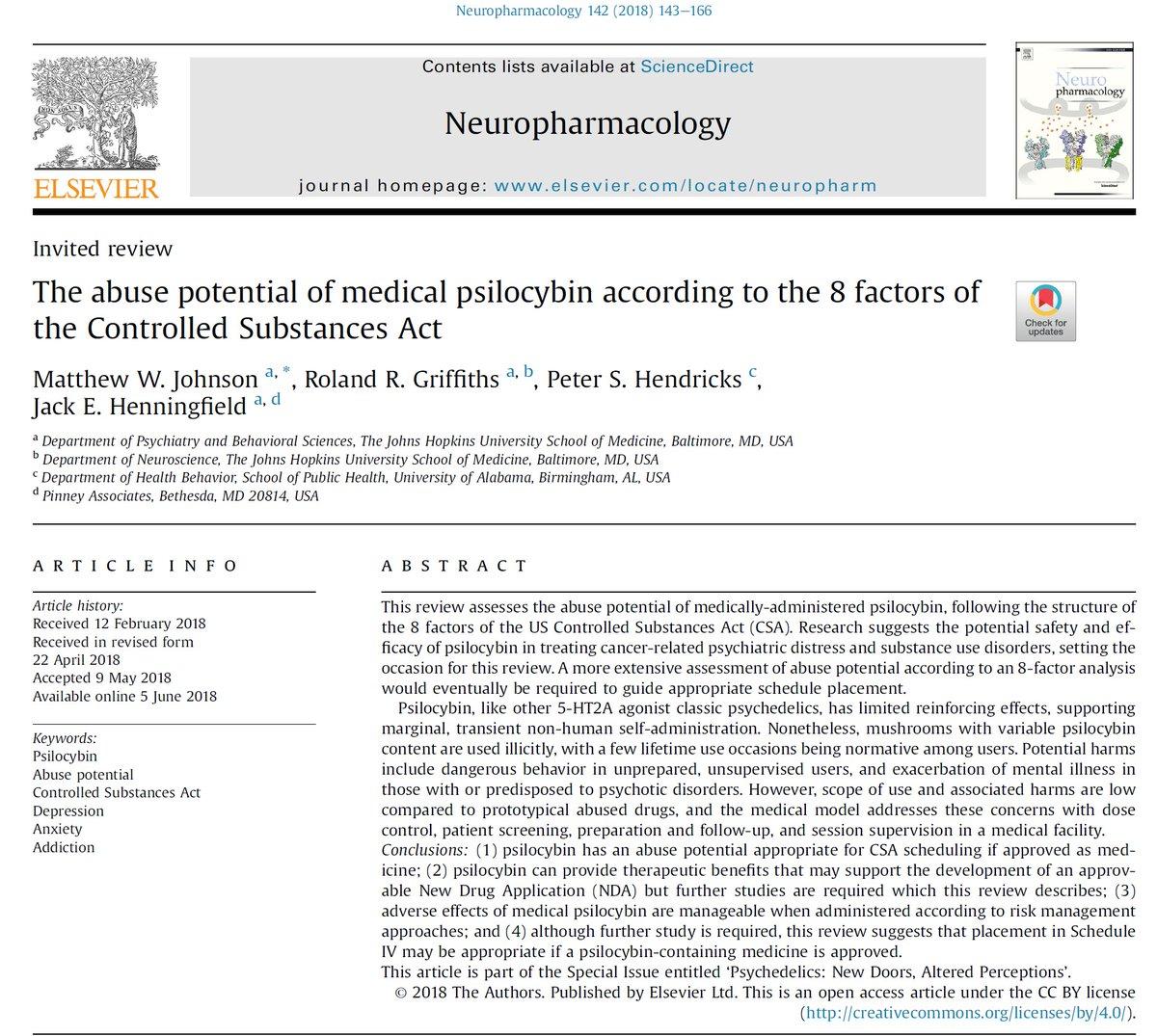 2018 Study Predicts Psilocybin Should Move to Schedule 4