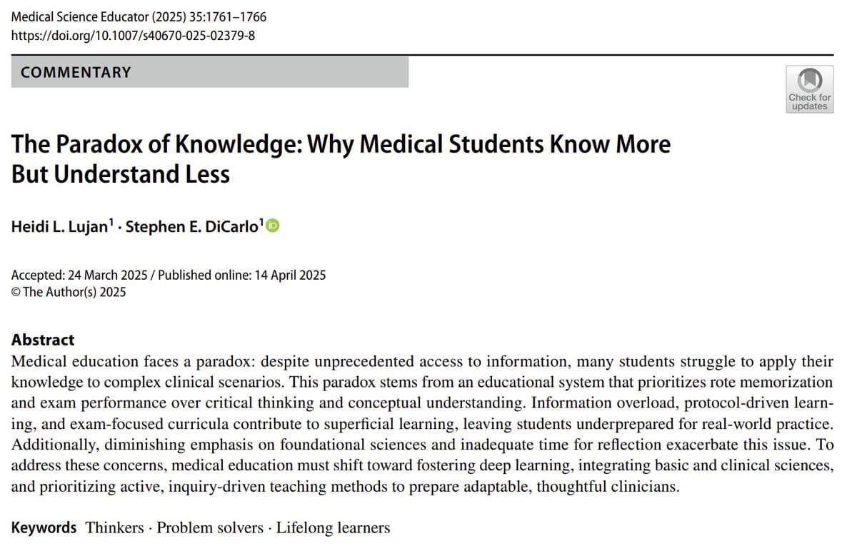 Medical Training Favors Memorization, Undermining True Understanding