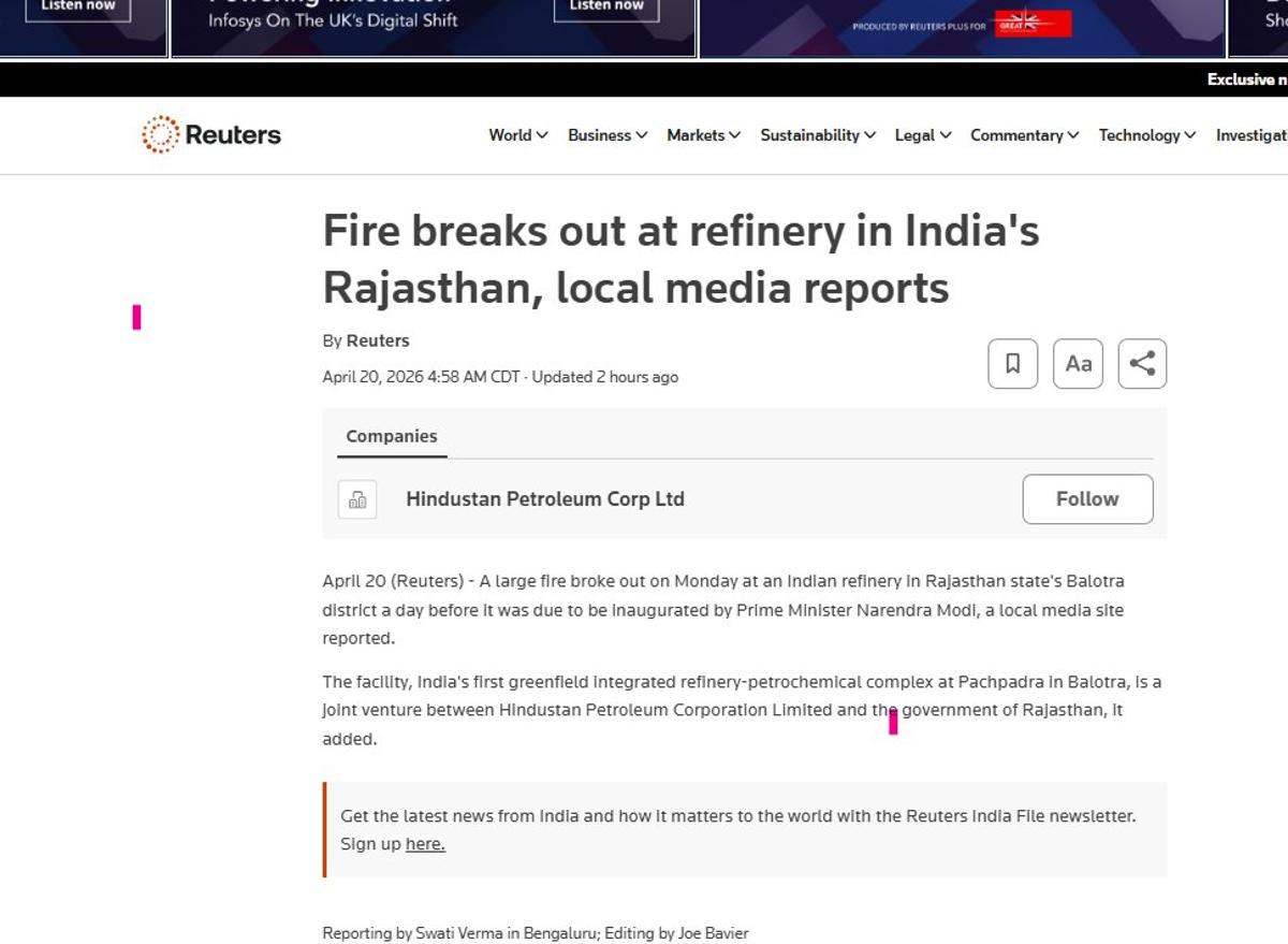 Rajasthan Refinery Fire Adds to India's String of Woes