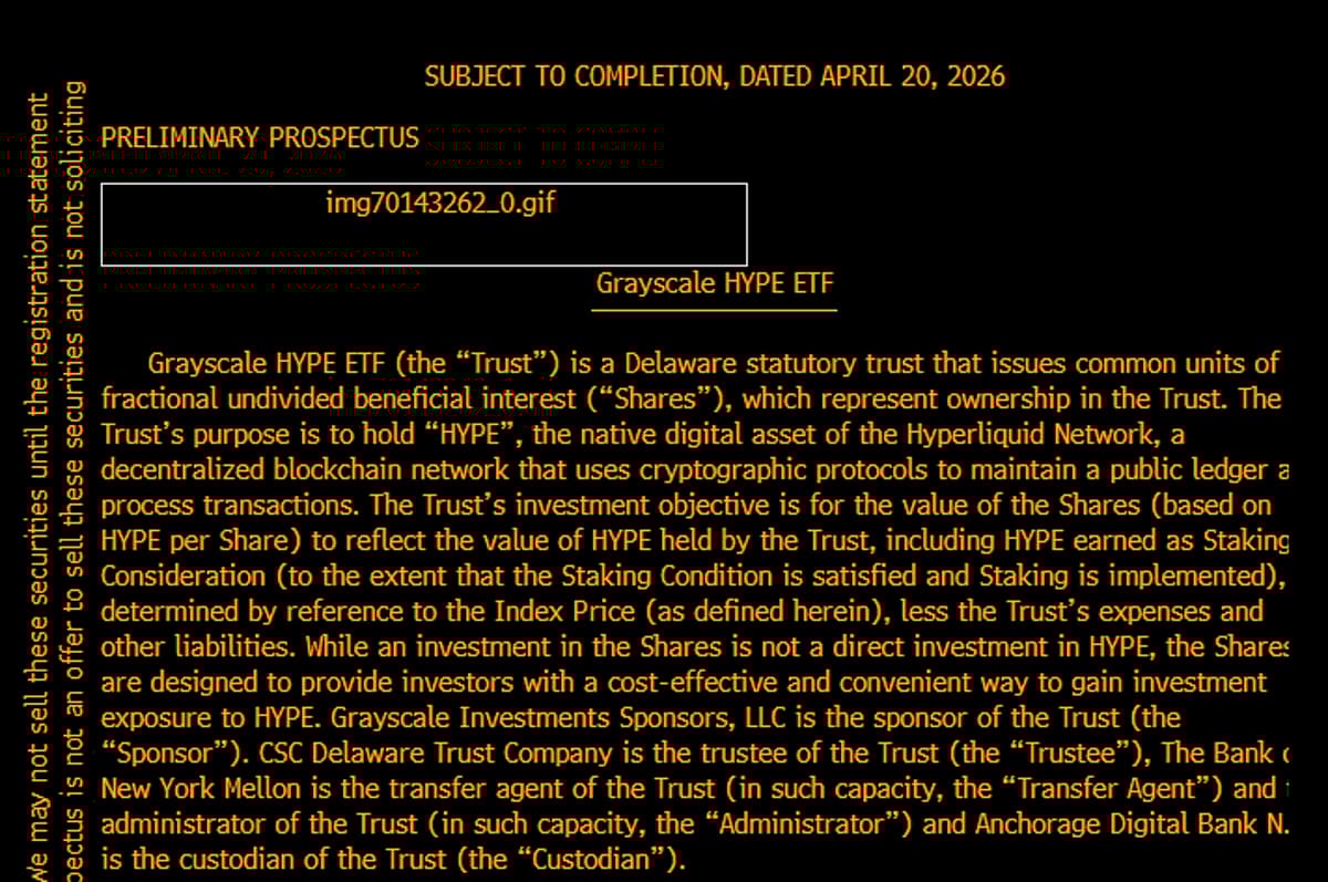 Grayscale Amends Hyperliquid ETF, Anchorage Named Custodian