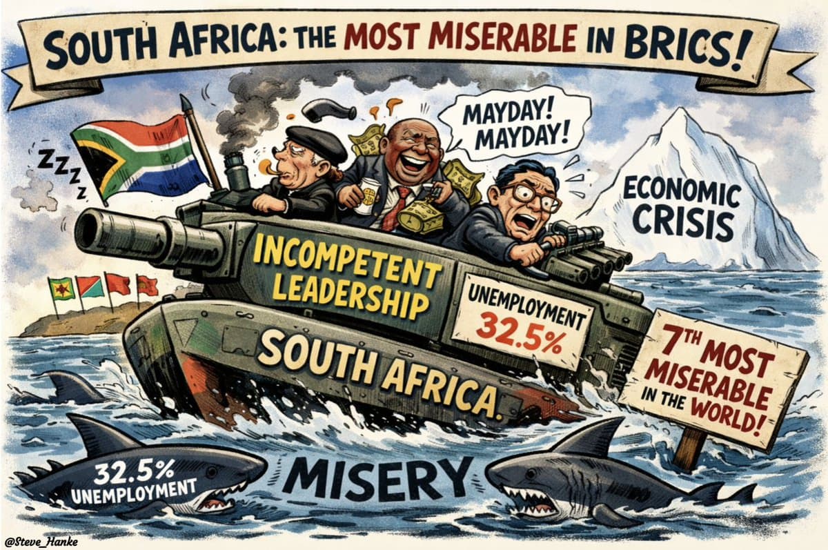 South Africa Leads BRICS in Misery, 7th Globally