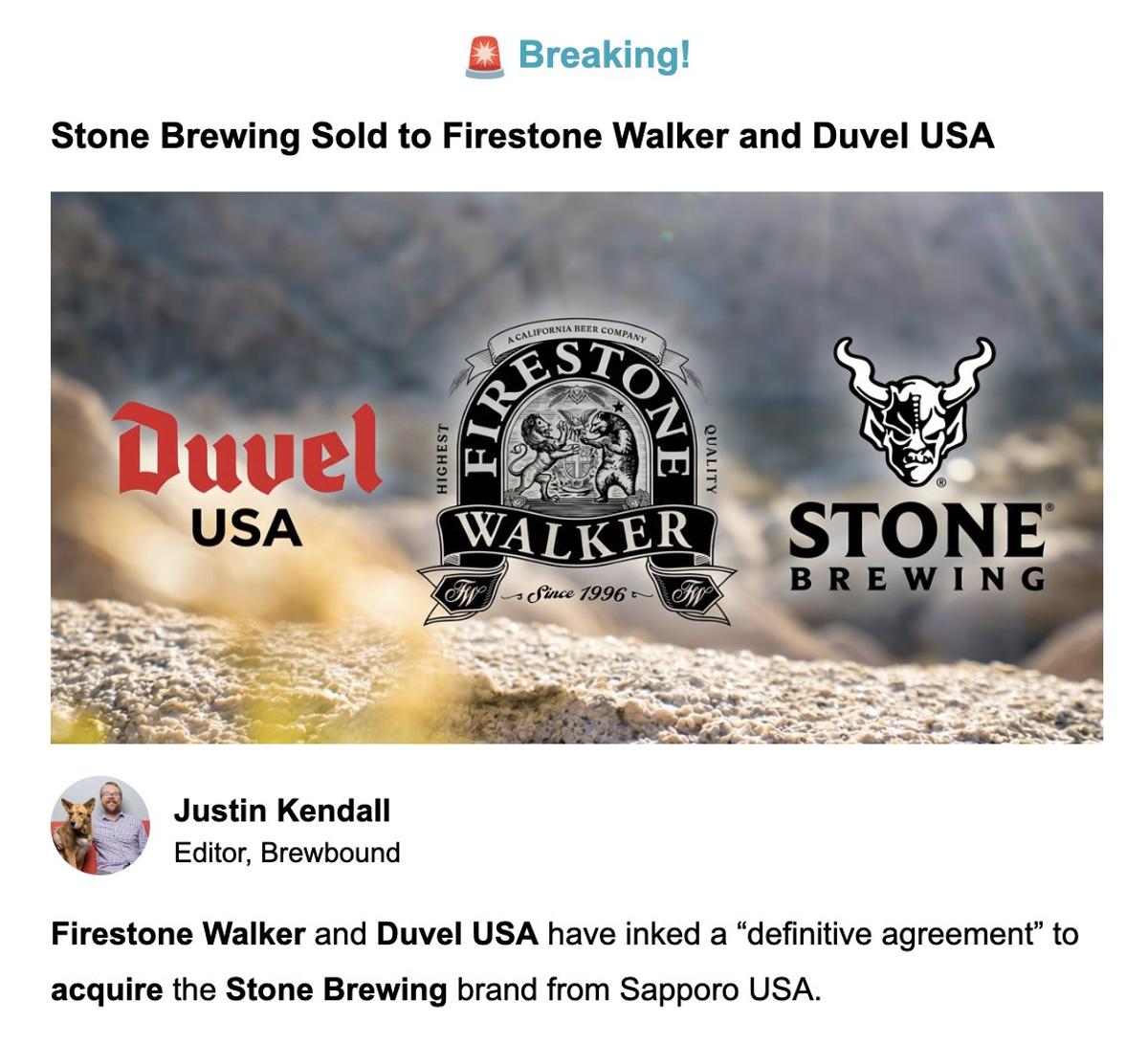 Sapporo Sells Stone Brewing to Firestone Walker, Duvel USA