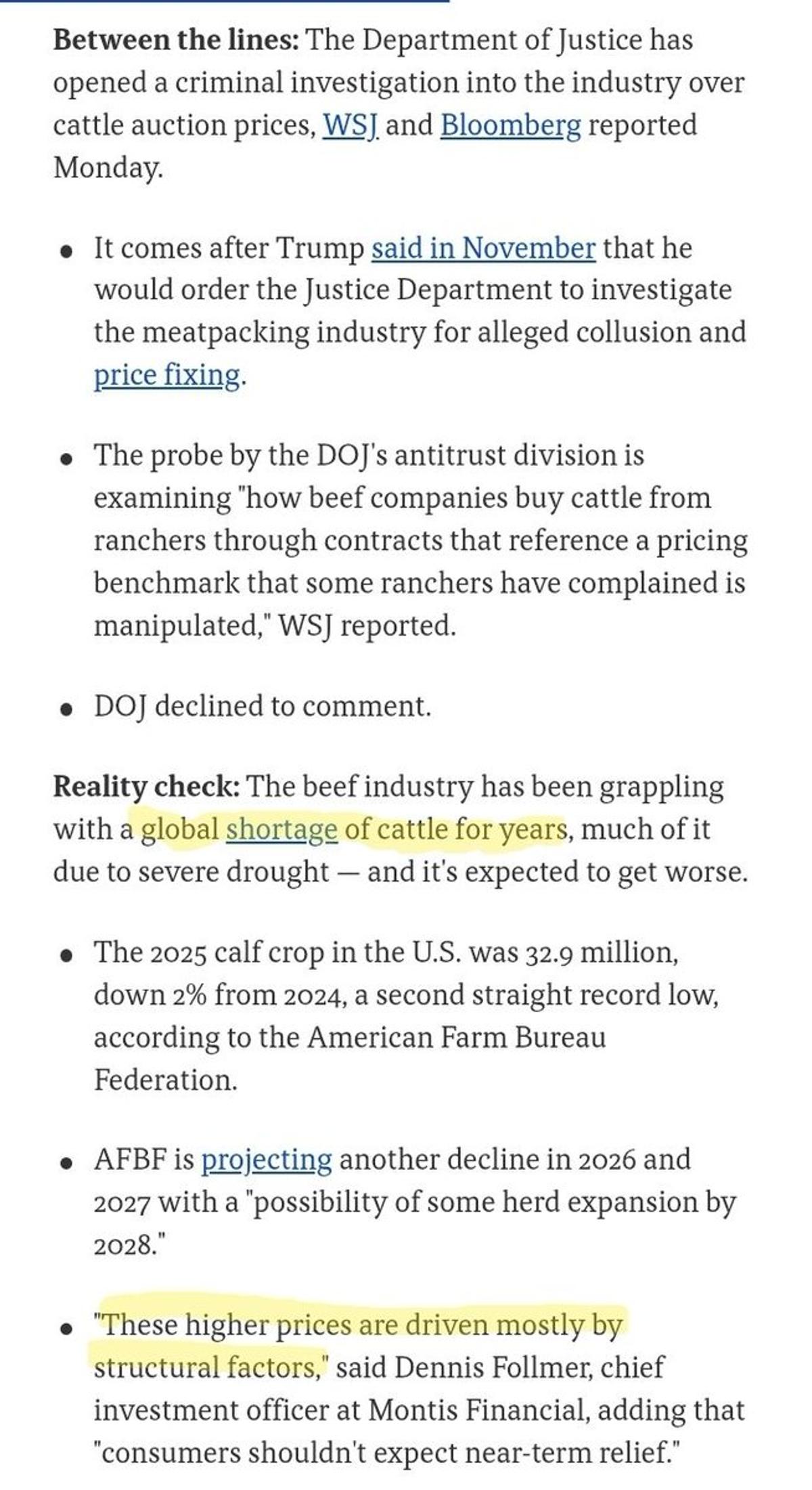 Beef Industry Under DOJ Probe Amid Greedflation Surge