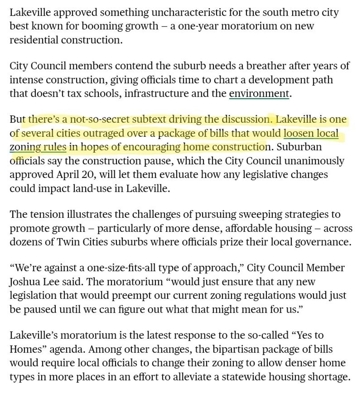 Lakeville Joins Cities Opposing Zoning Loophole Bills