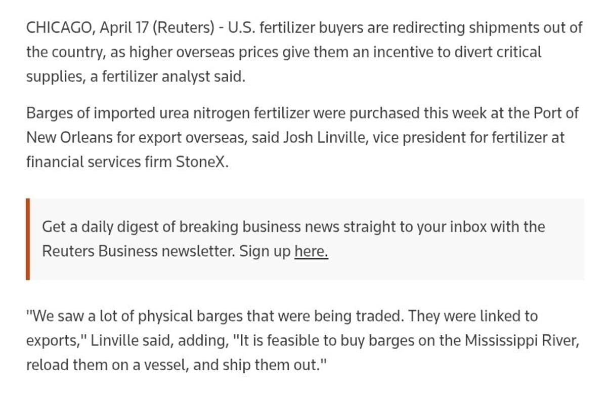 US Redirects Fertilizer Overseas Amid Iran War Price Surge