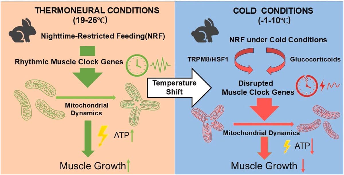 Cold Exposure Disrupts Nighttime Feeding Muscle Growth