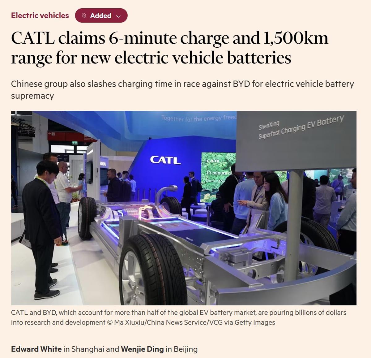 1500km EV Battery Charges in Six Minutes, Ends Range Anxiety