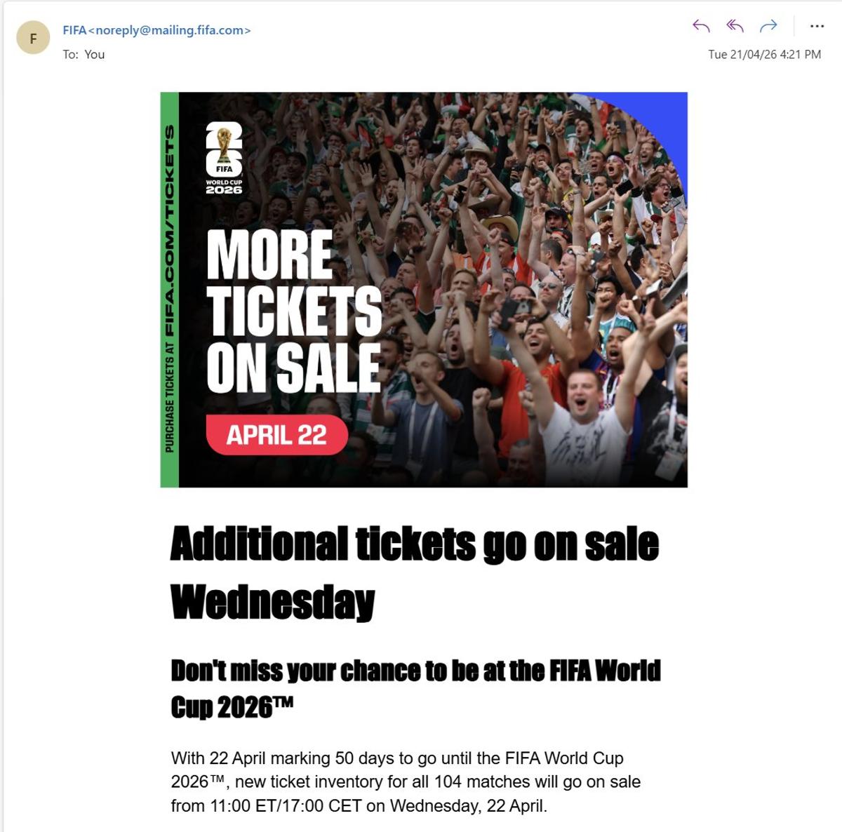 FIFA's Last‑minute Ticket Email Raises Sales Doubts