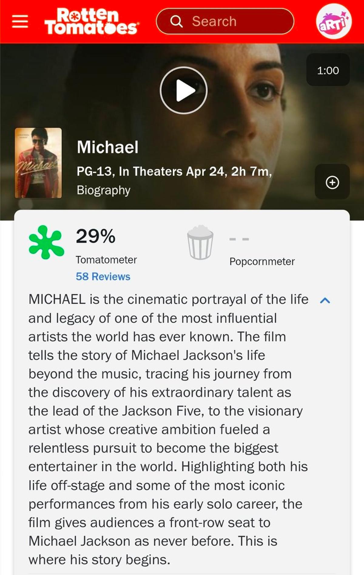 Michael's Rotten Tomatoes Score Plummets to 29%