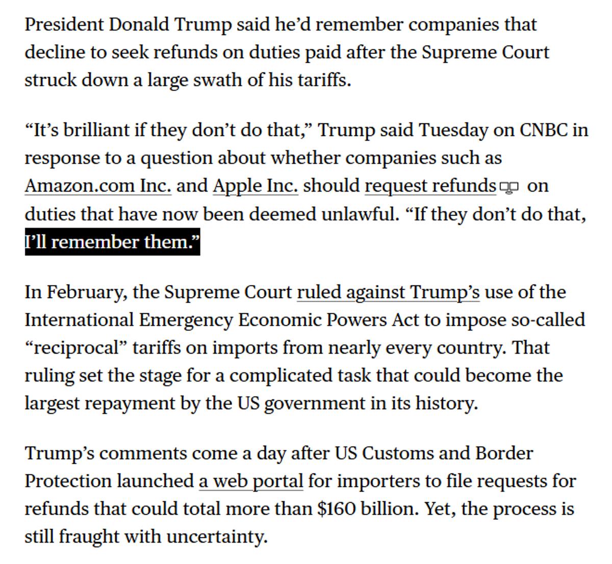 Trump Threatens Businesses over Tariff Refund Policy
