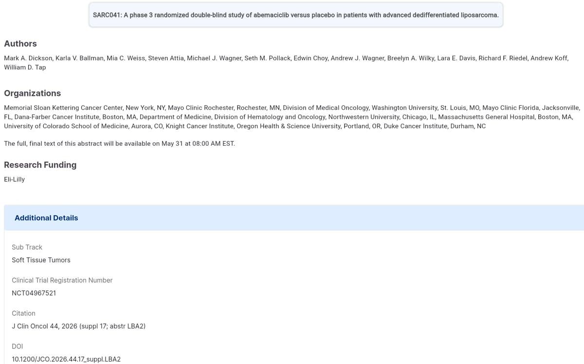 Phase 3 Trial Shows Abemaciclib Benefits Advanced Liposarcoma