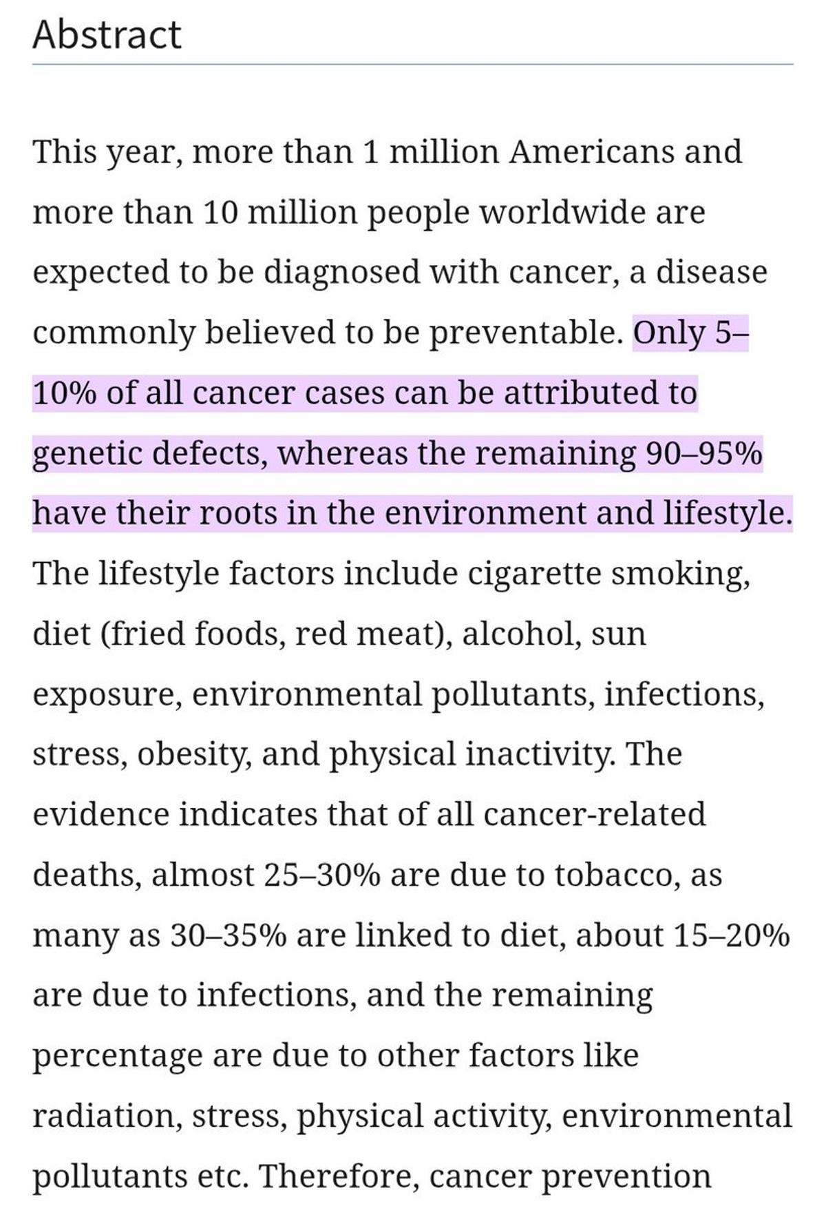 90‑95% of Cancers Stem From Lifestyle, Not Genes
